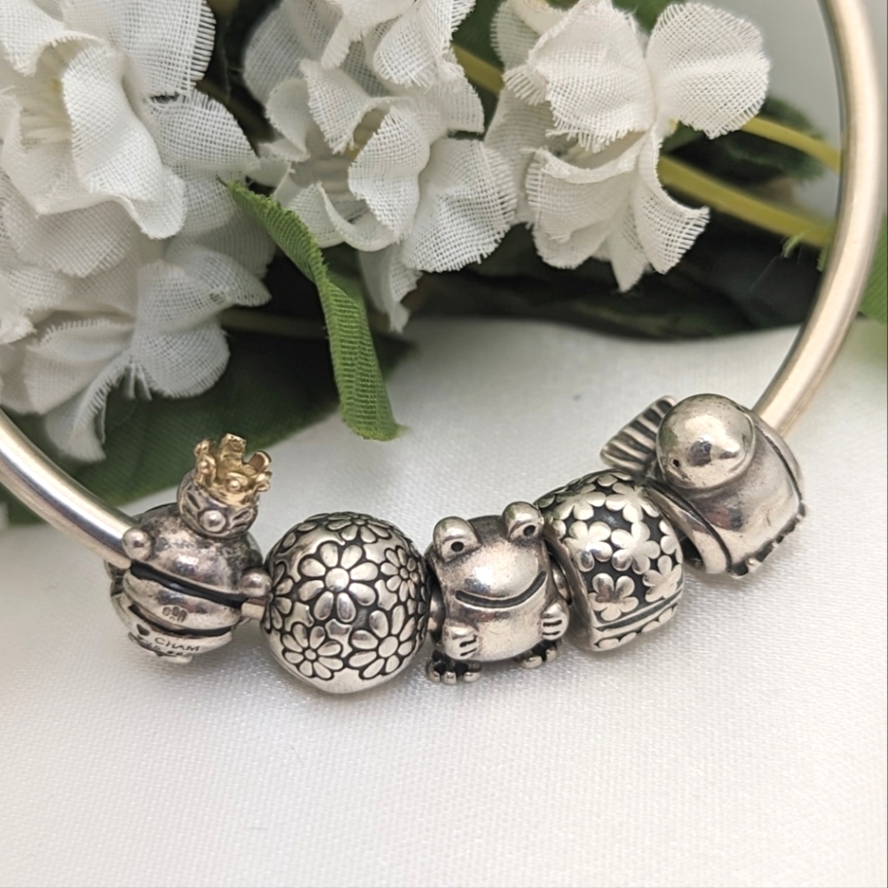 Vintage Pandora Sterling Retired Charm Bangle Bracelet
